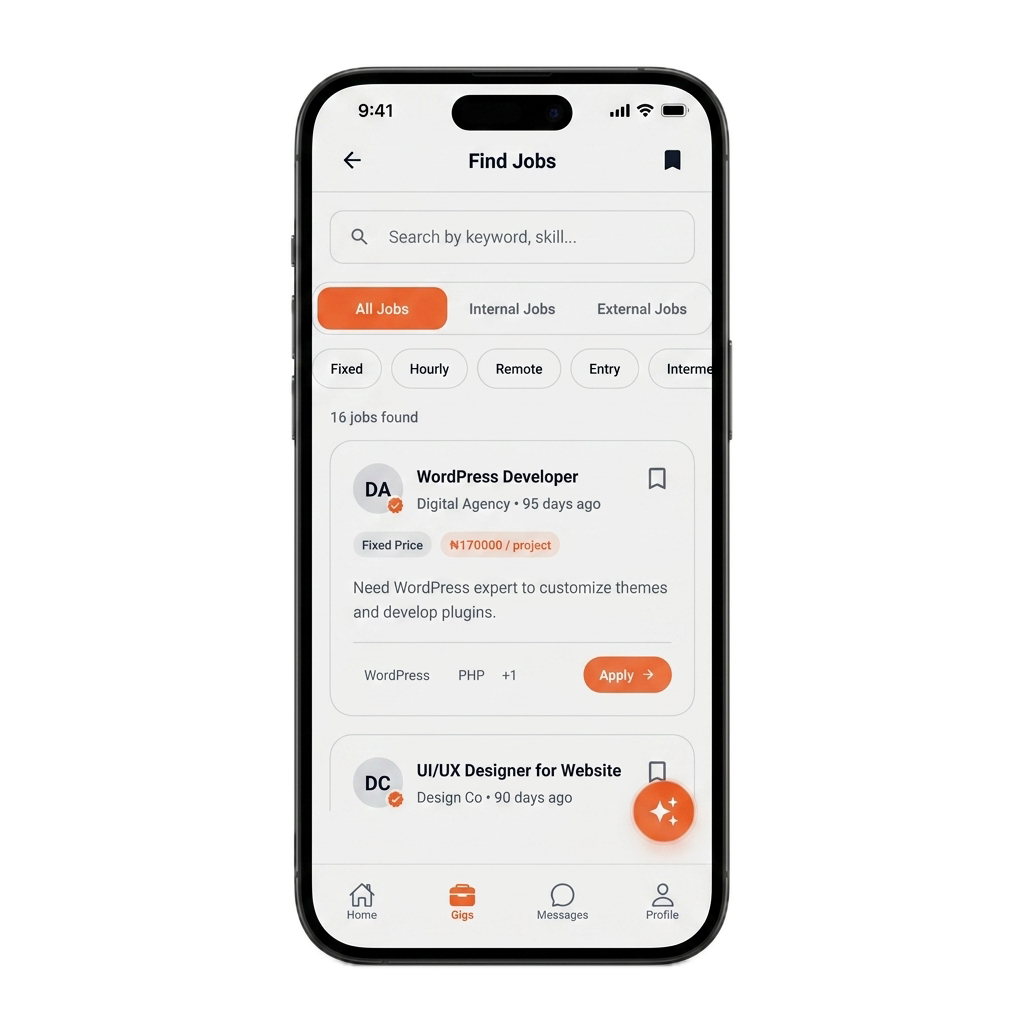 Connecta Mobile App Find Jobs Screen on iPhone 17 Pro